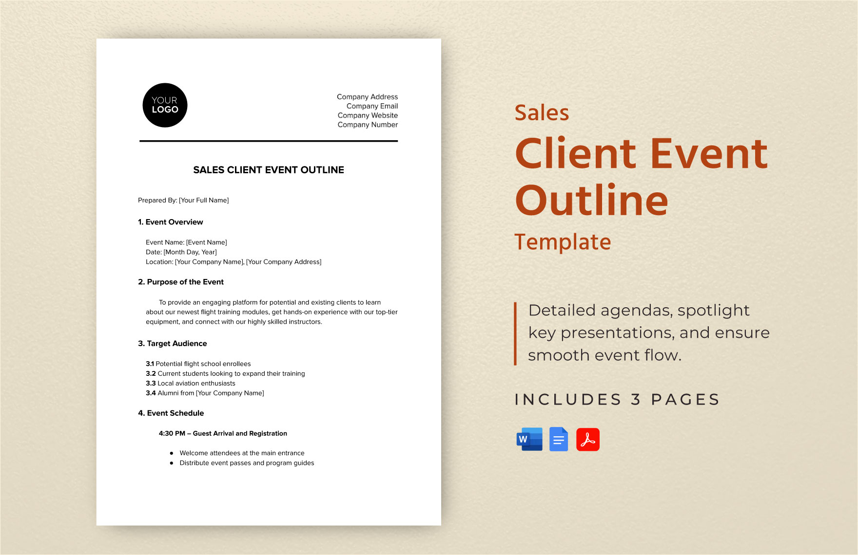Sales Client Event Outline Template in Word, Google Docs, PDF