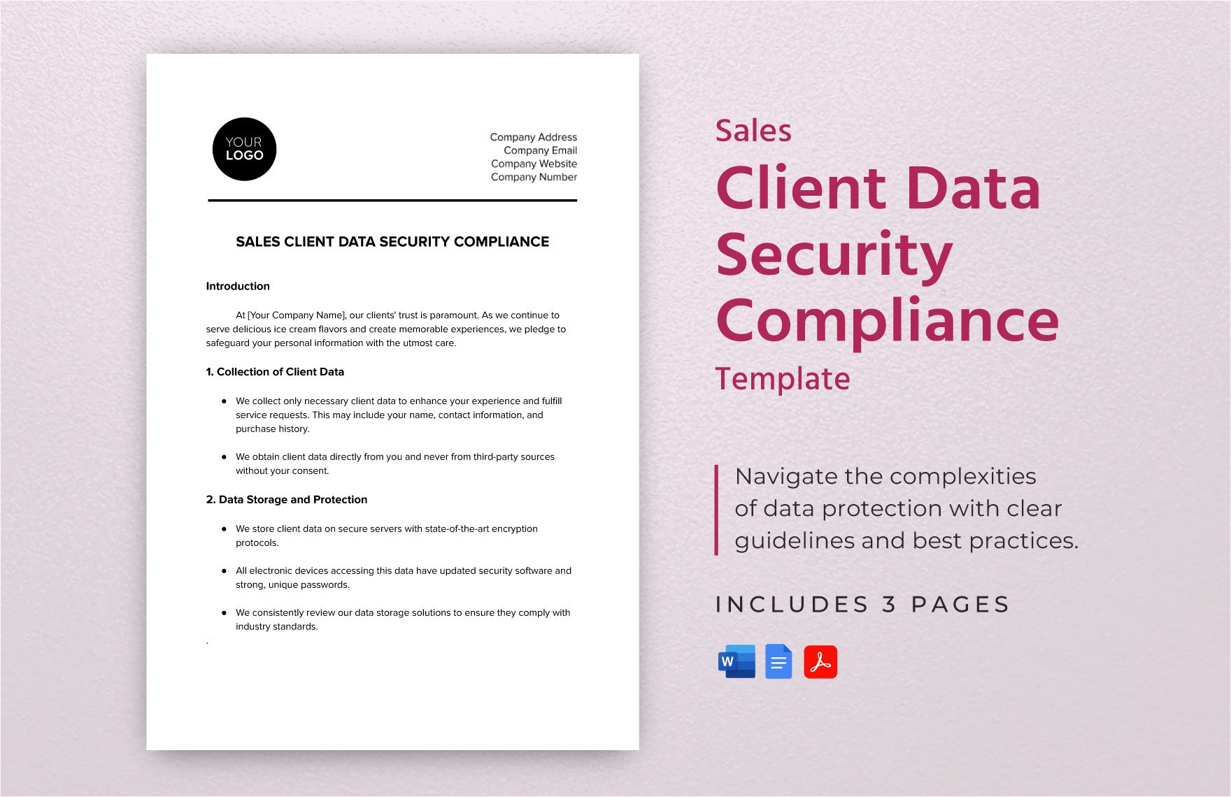 Sales Client Data Security Compliance Template in Word, Google Docs, PDF