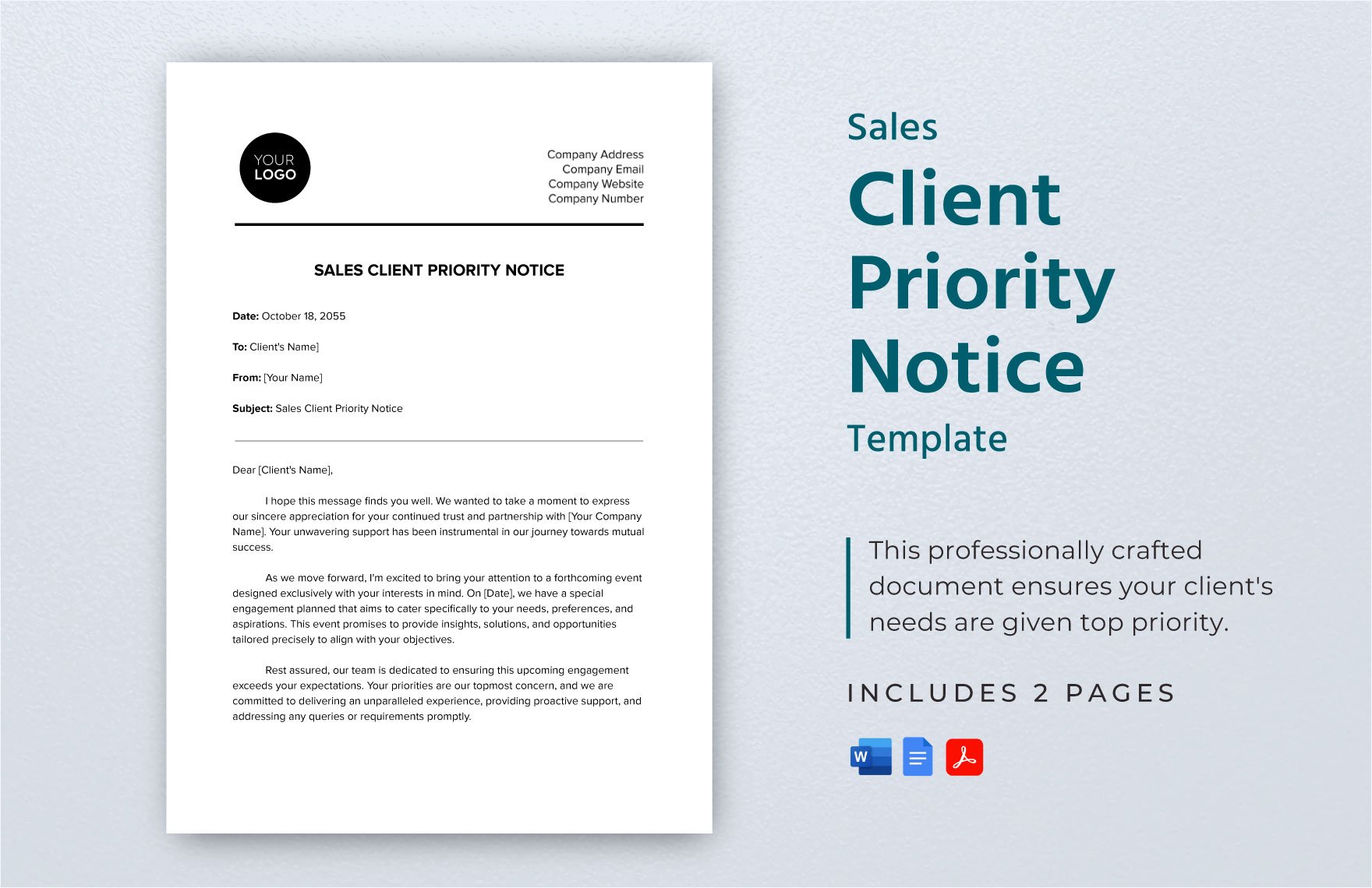 Sales Client Priority Notice Template in Word, Google Docs, PDF