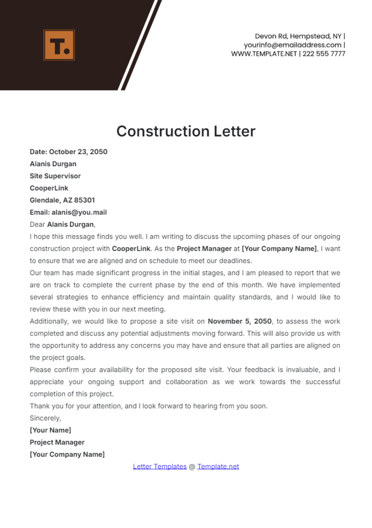 Construction Letter Template - Edit Online & Download