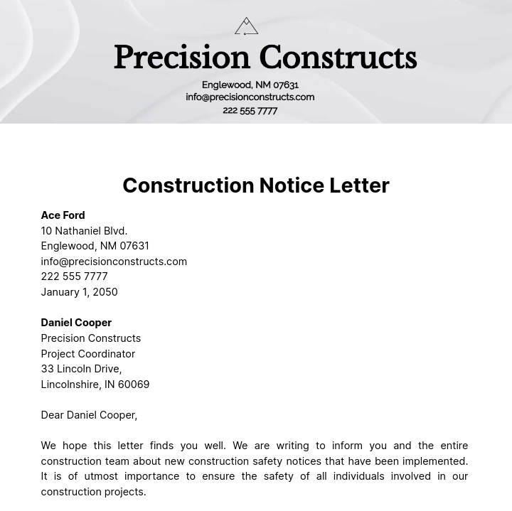 Construction Notice Letter Template