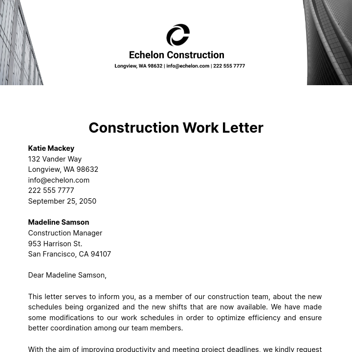 Construction Work Letter Template