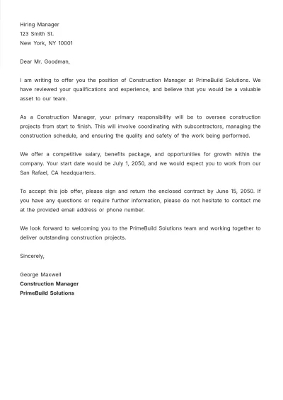 Free Construction Job Letter Template to Edit Online