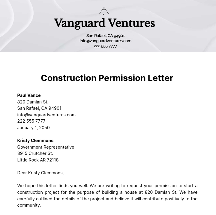 Construction Permission Letter Template