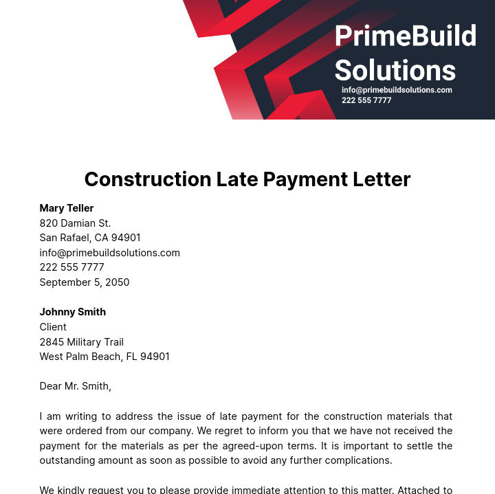 Construction Late Payment Letter Template