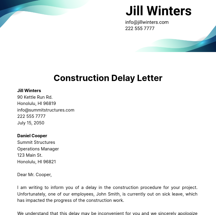 Construction Delay Letter Template