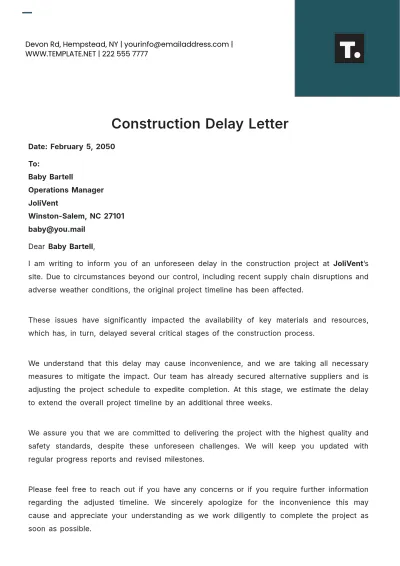 Free Construction Delay Letter Template to Edit Online