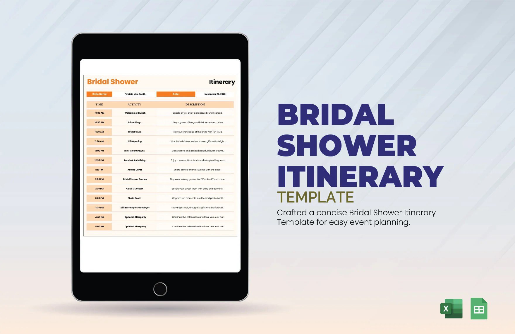 Free Bridal Shower Itinerary Template in Excel, Google Sheets