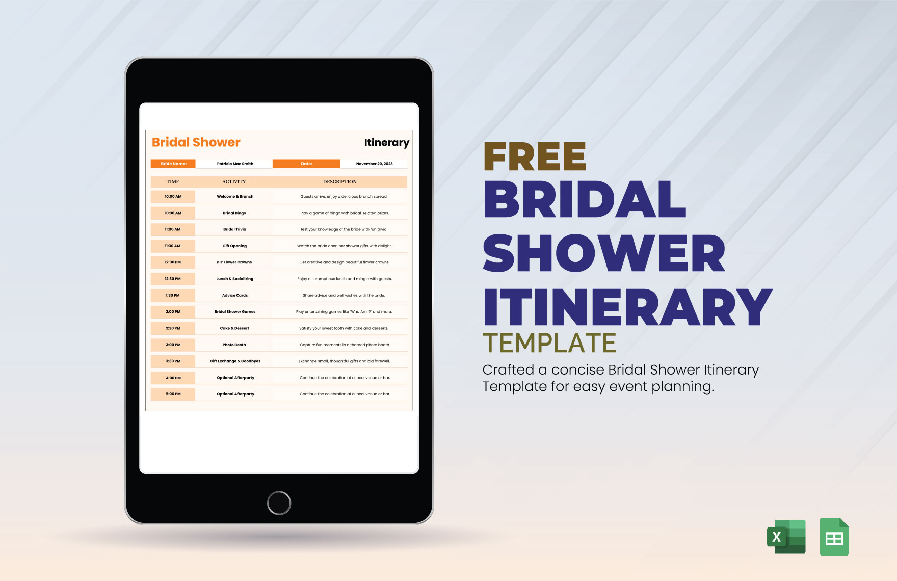 Free Bridal Shower Itinerary Template