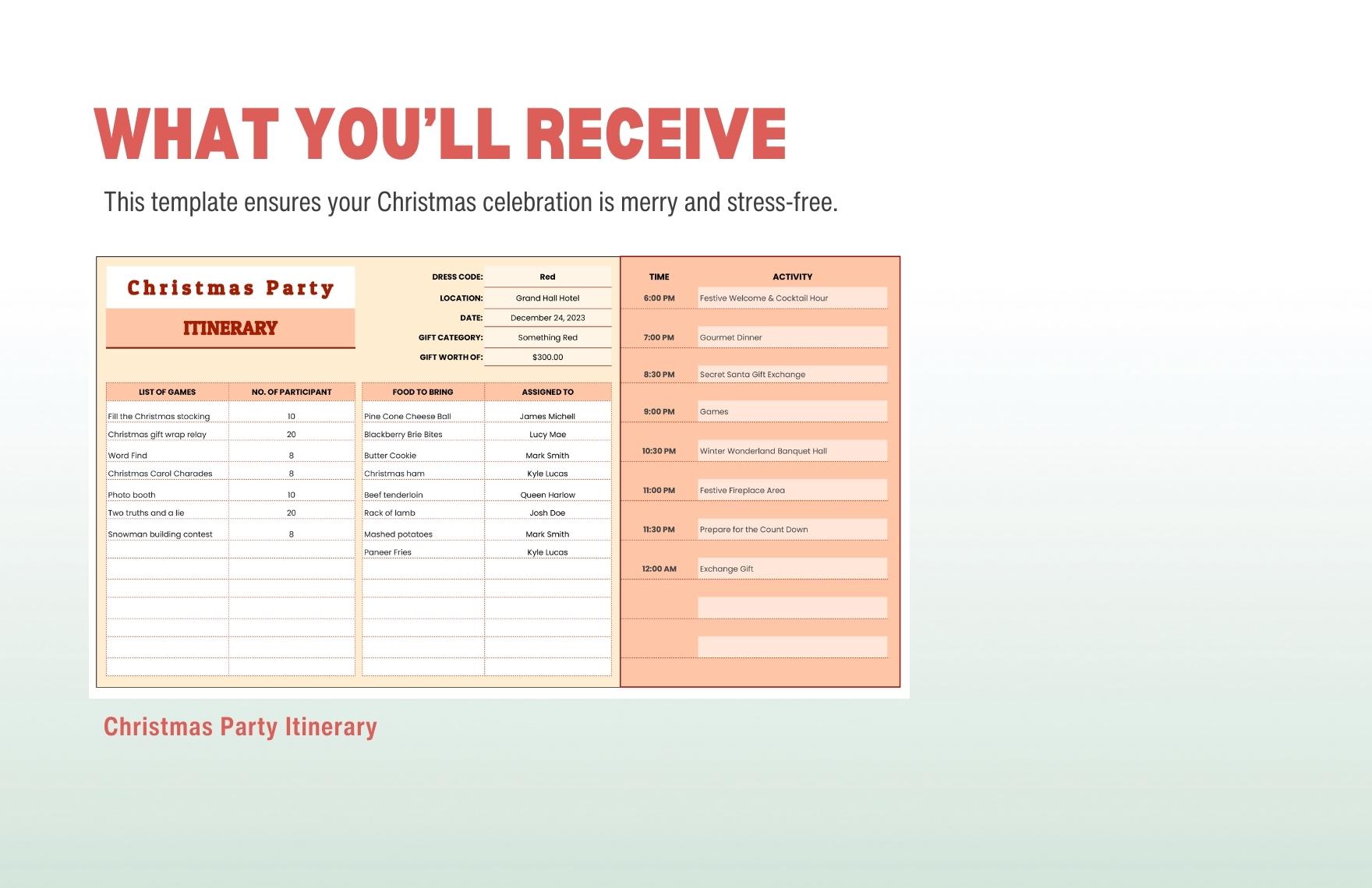 Christmas Party Itinerary Template
