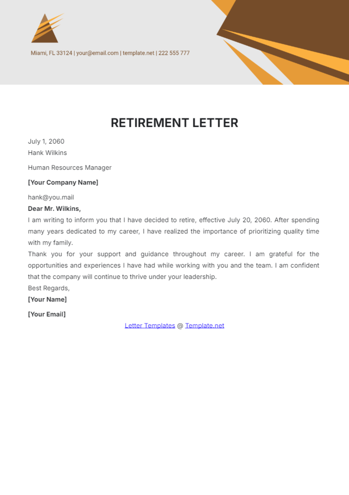 Retirement Letter Template - Edit Online & Download