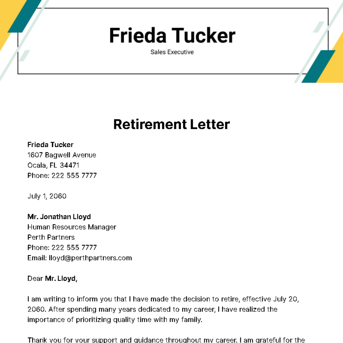 Retirement Letter Template