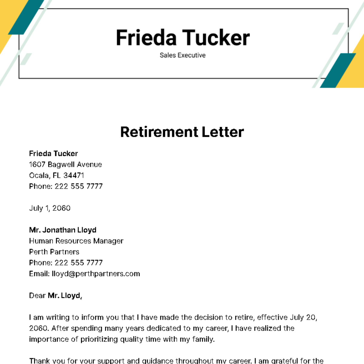 Free Retirement Letter Template