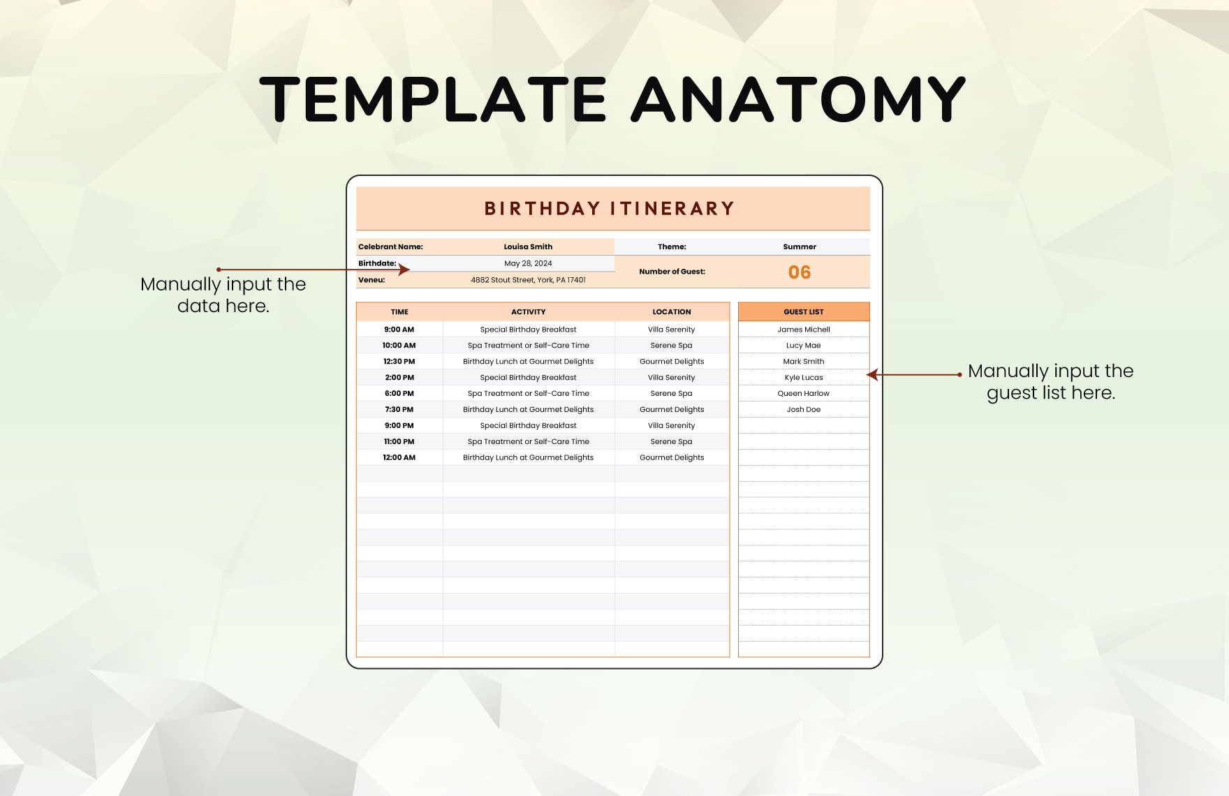 Birthday Itinerary Template