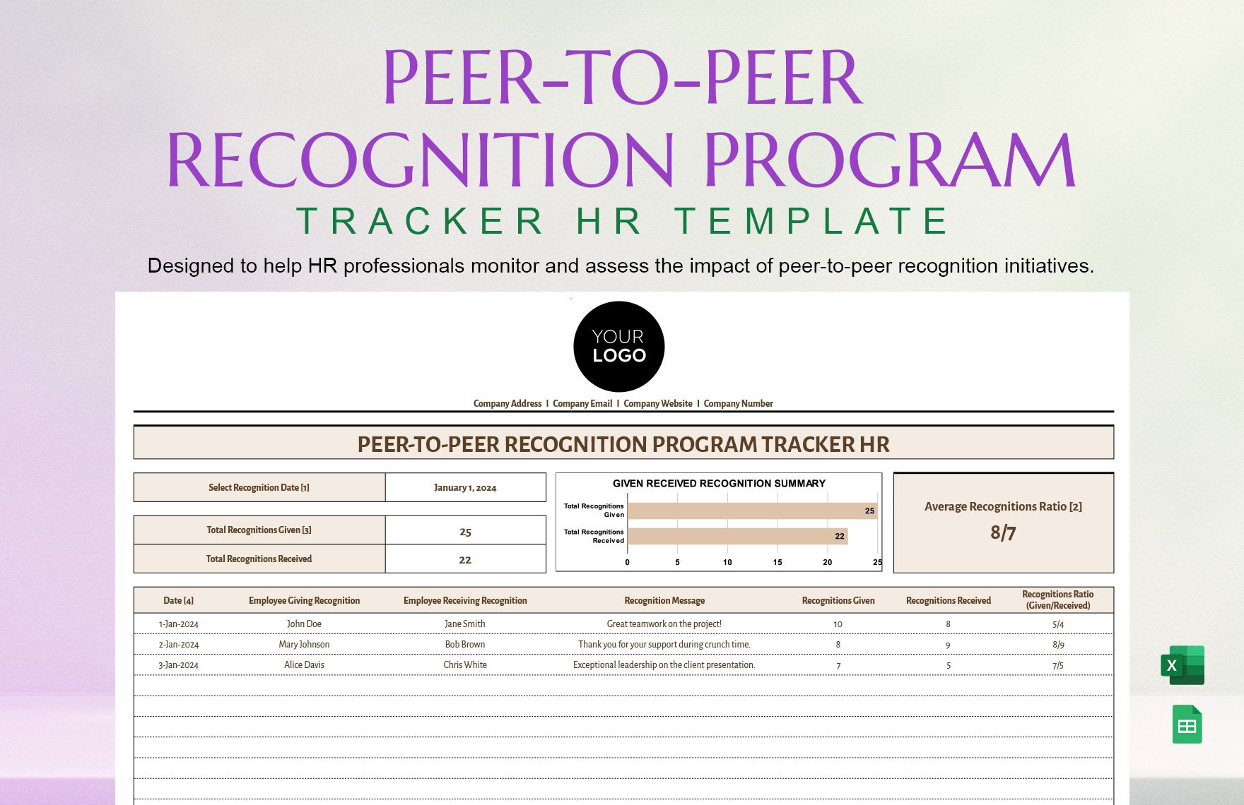 Peer-to-Peer Recognition Program Tracker HR Template