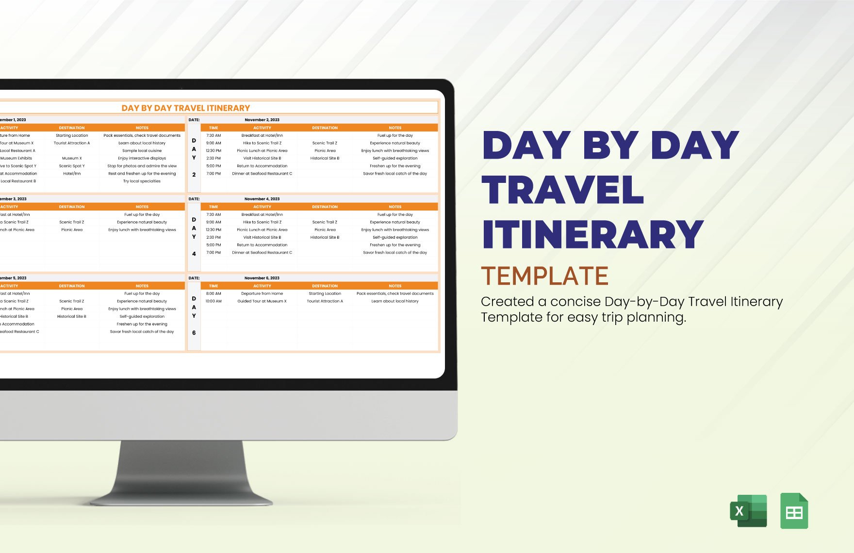 Day by Day Travel Itinerary Template