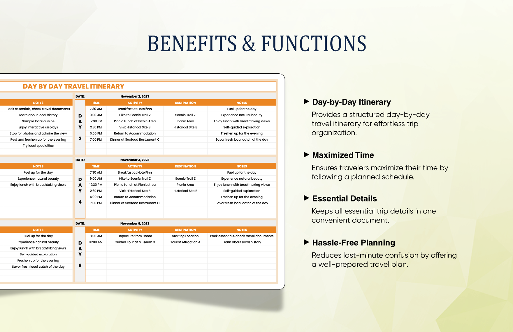 Day by Day Travel Itinerary Template