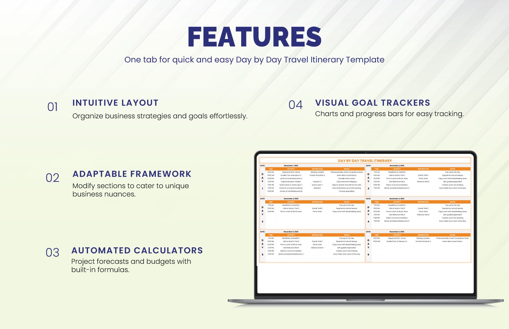 Day by Day Travel Itinerary Template
