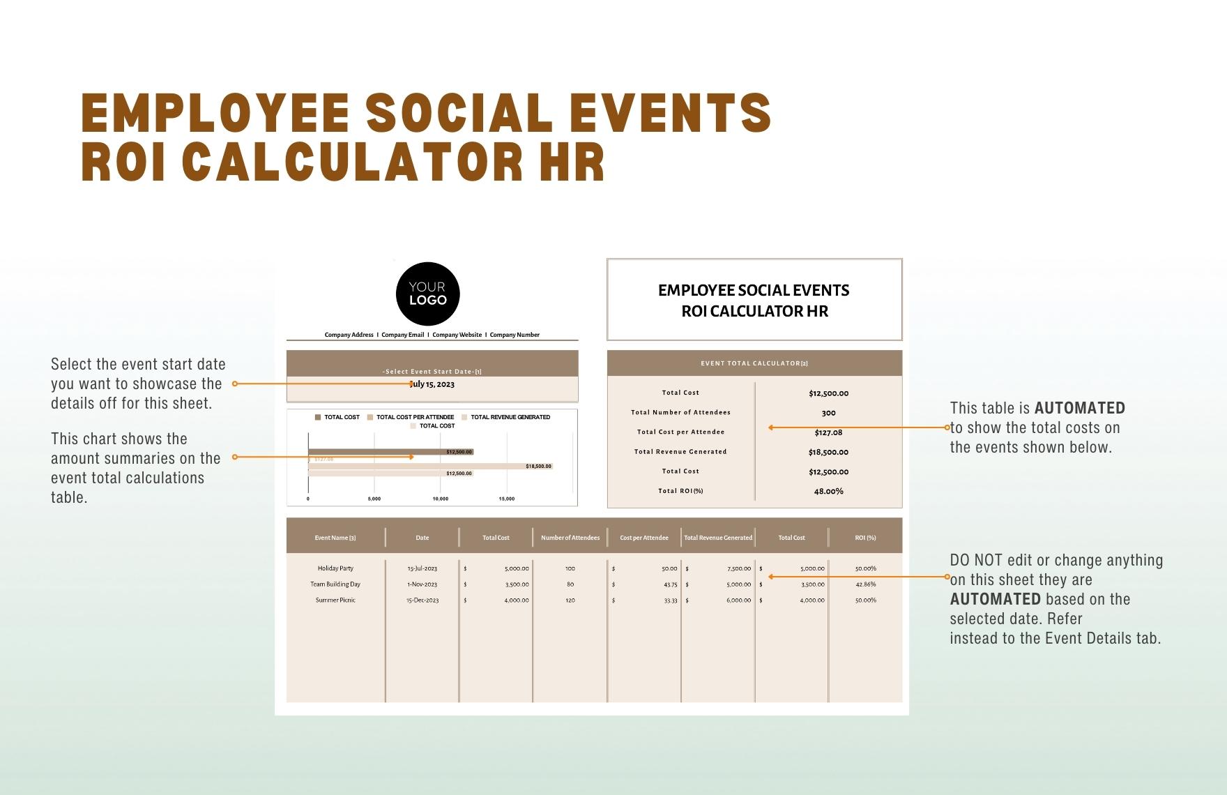 Employee Social Events ROI Calculator HR Template