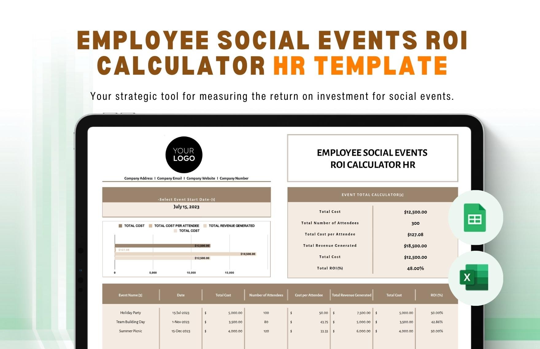 Employee Social Events ROI Calculator HR Template