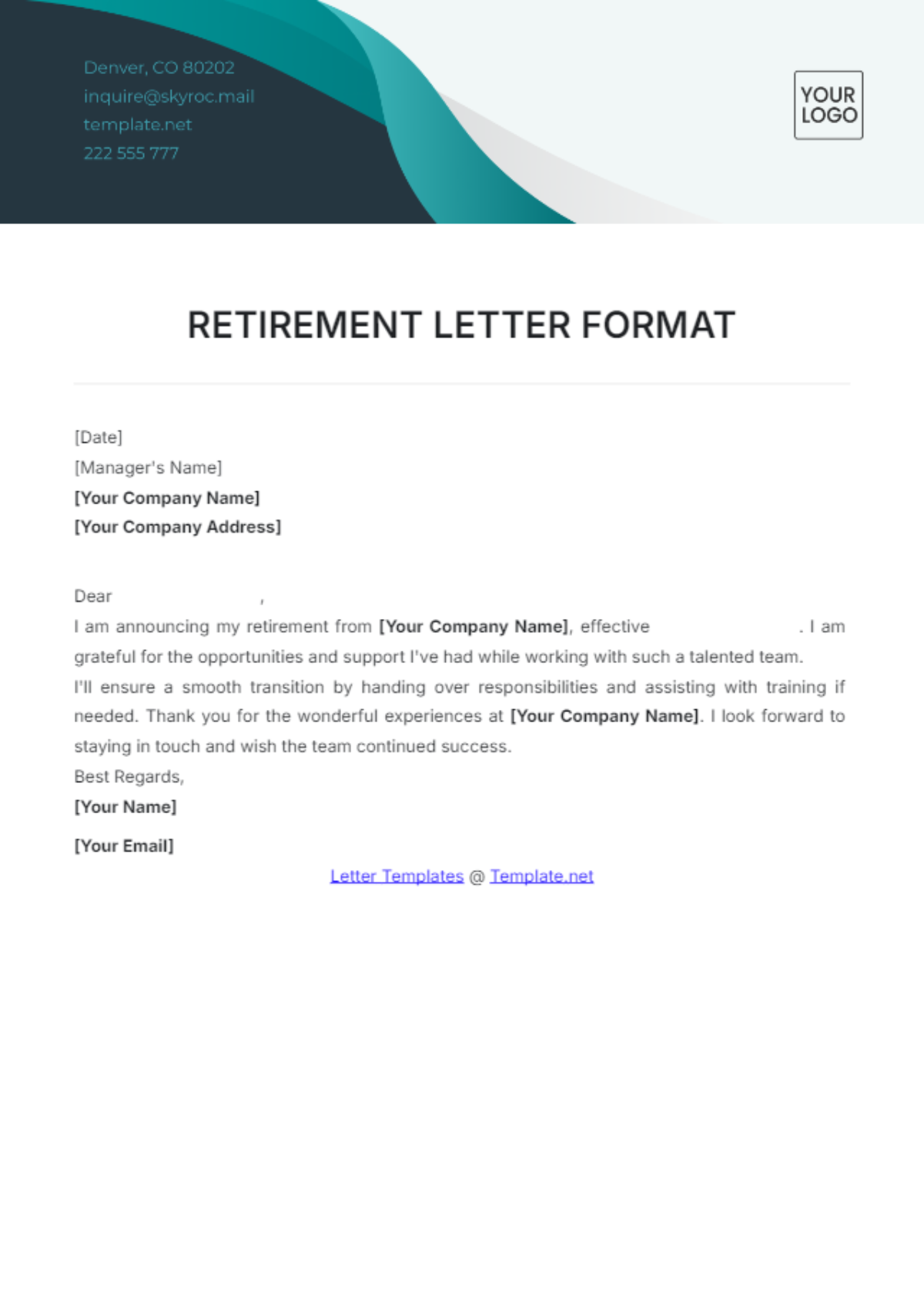 Retirement Letter Format Template - Edit Online & Download