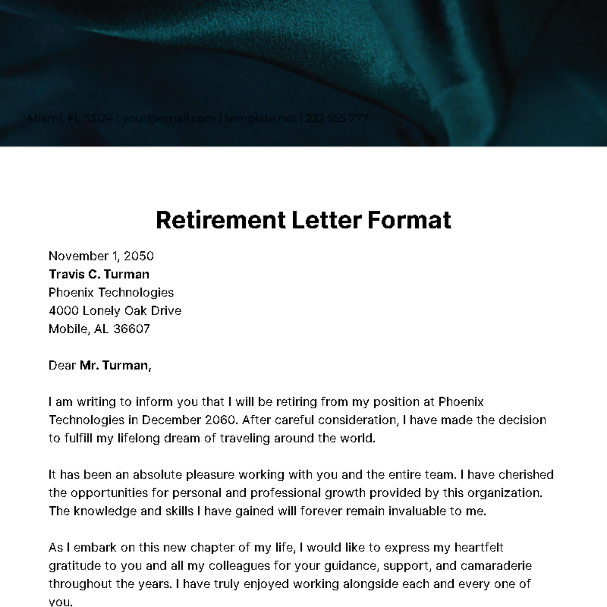 Retirement Letter Format Template