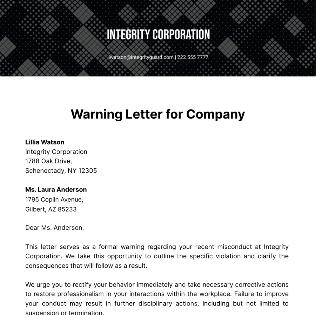 Warning Letter for Company Template