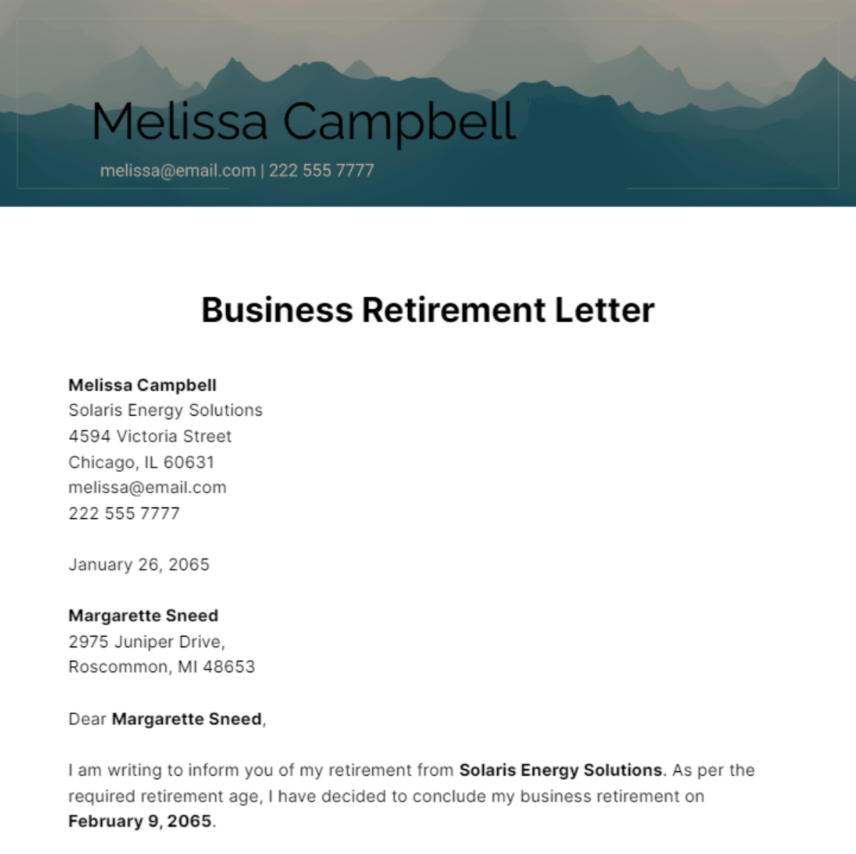 Free Business Retirement Letter Template