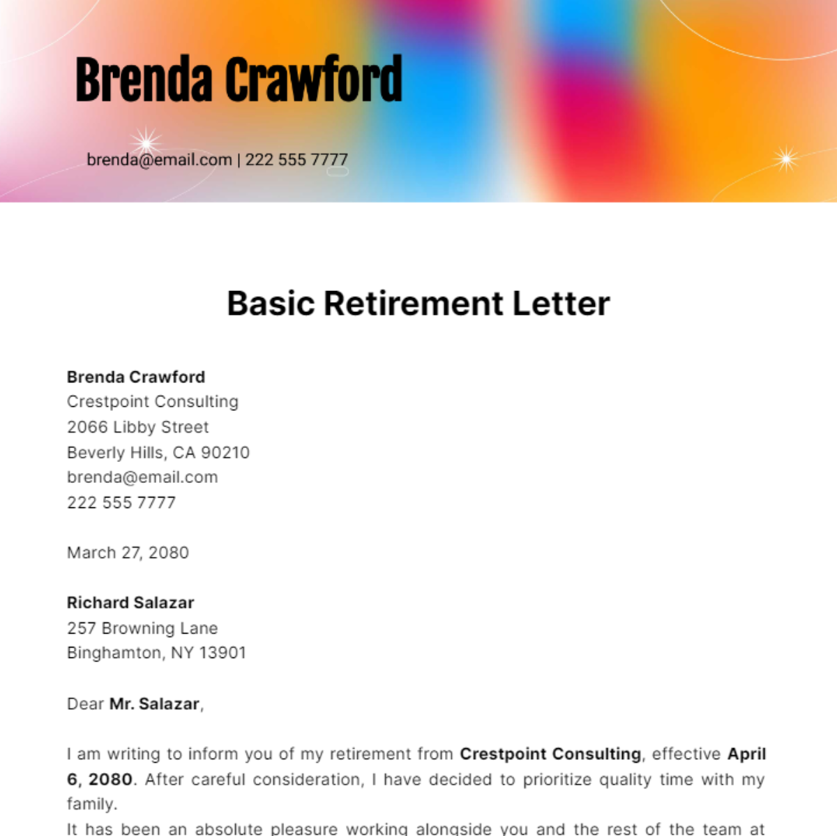 Free Basic Retirement Letter Template