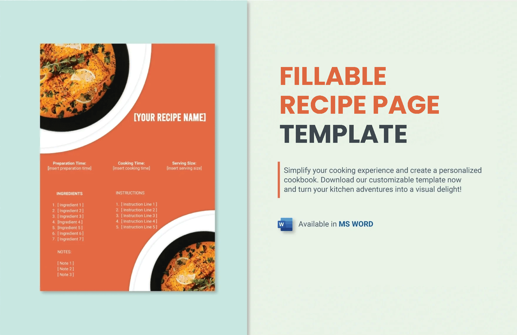 Free Fillable Recipe Page Template