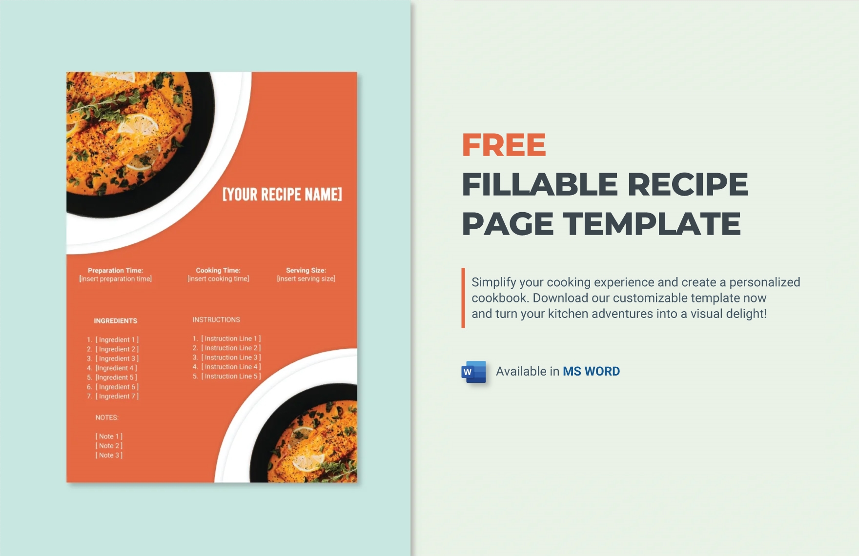 Fillable Recipe Page Template