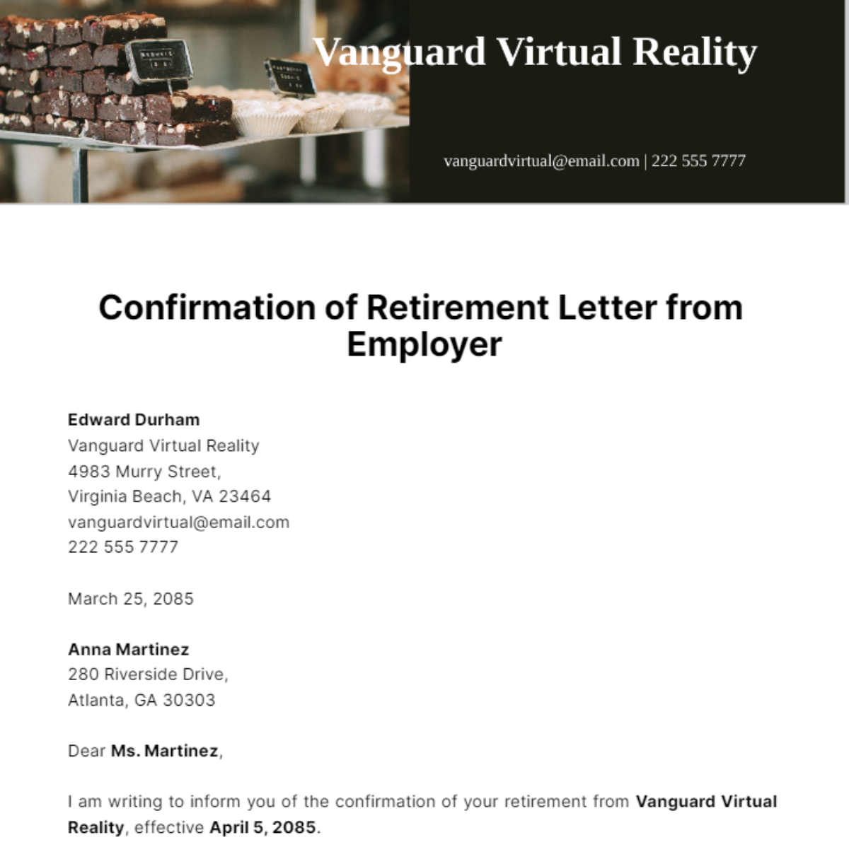 Free Confirmation of Retirement Letter from Employer Template