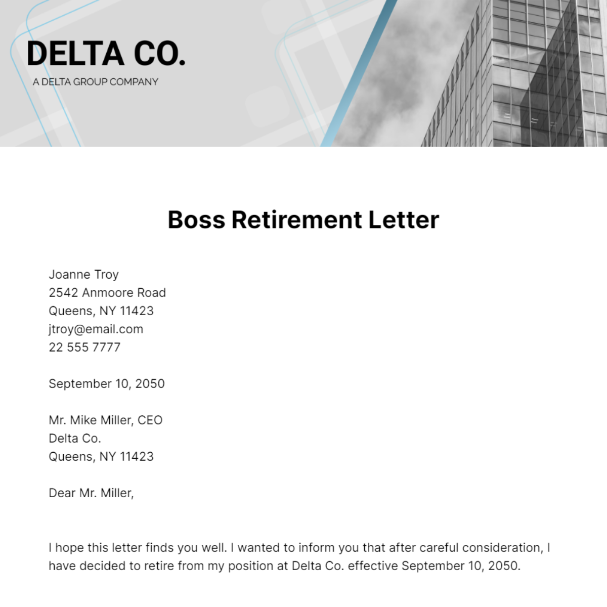 Boss Retirement Letter Template