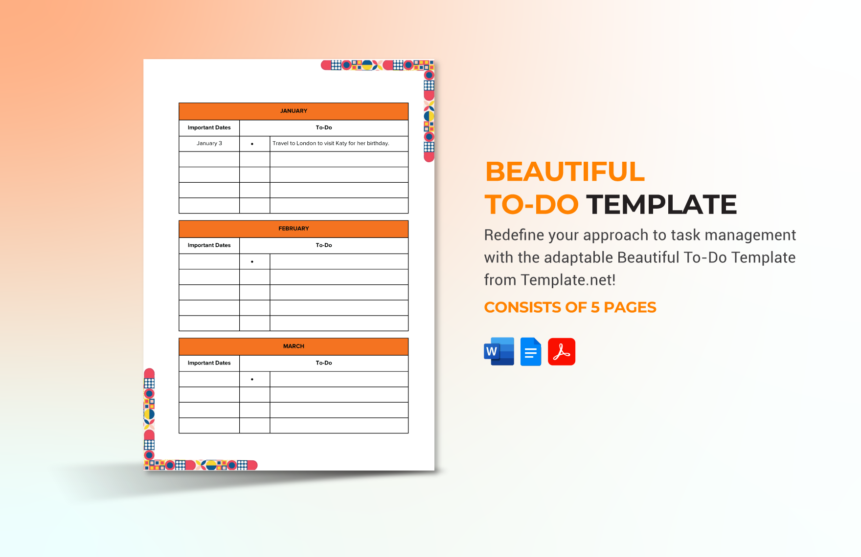 Beautiful To-Do Template in Word, Google Docs, PDF