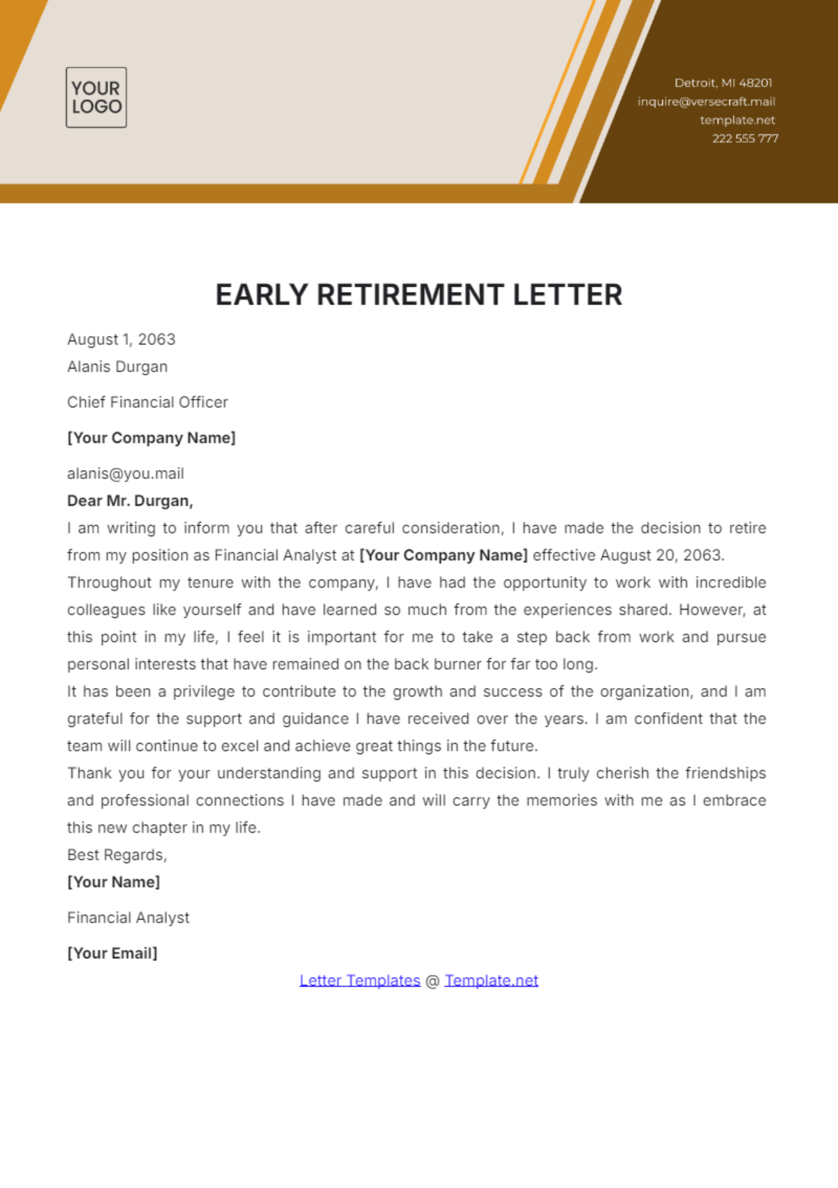 Free Early Retirement Letter Template to Edit Online