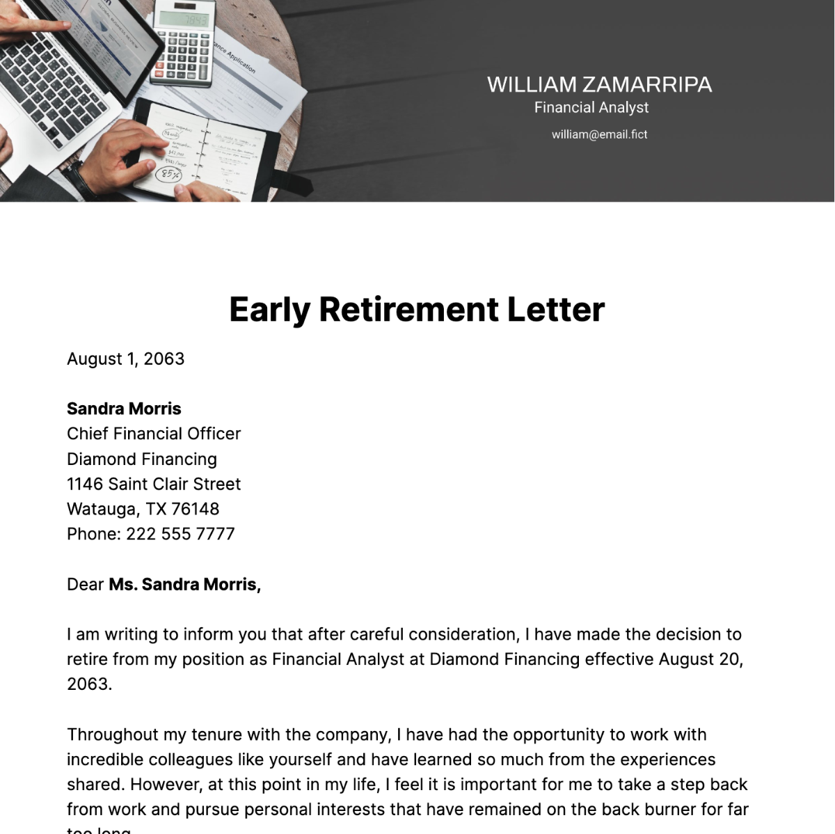 Free Early Retirement Letter Template