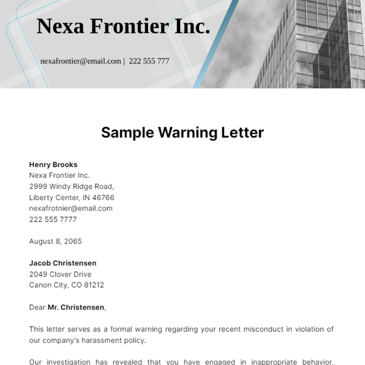 Sample Warning Letter Template