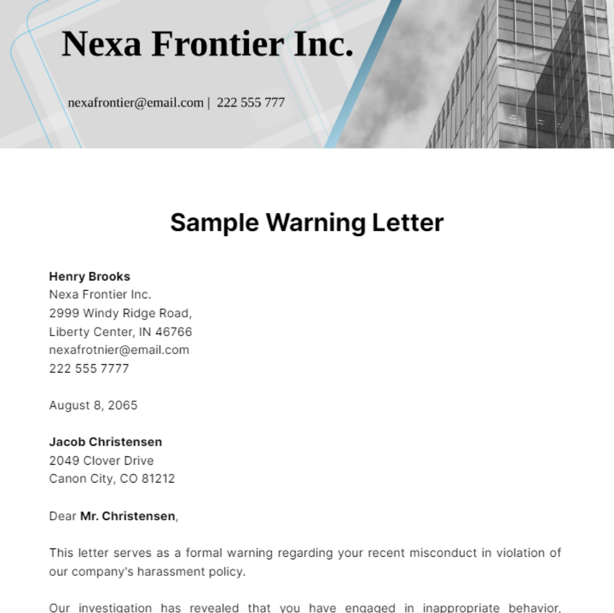 Sample Warning Letter Template - Edit Online & Download