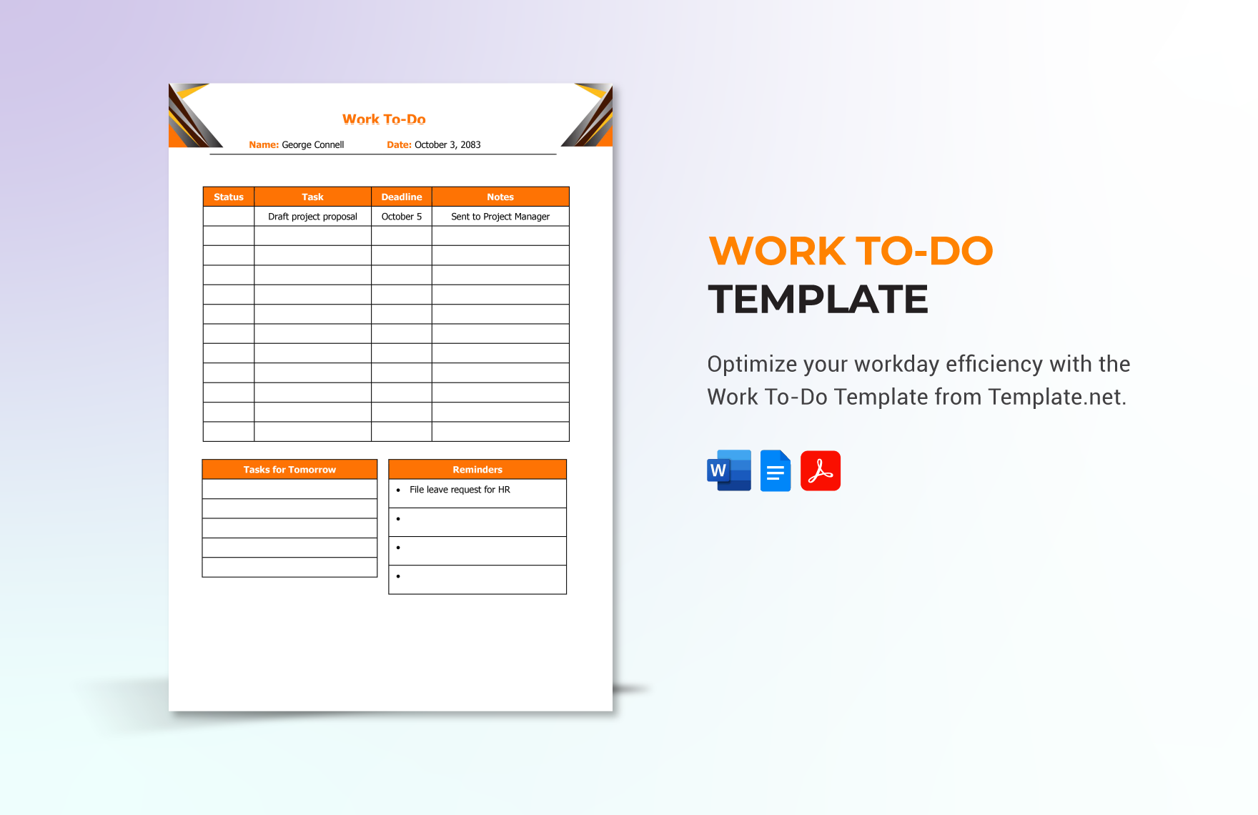 Work To-Do Template in Word, Google Docs, PDF