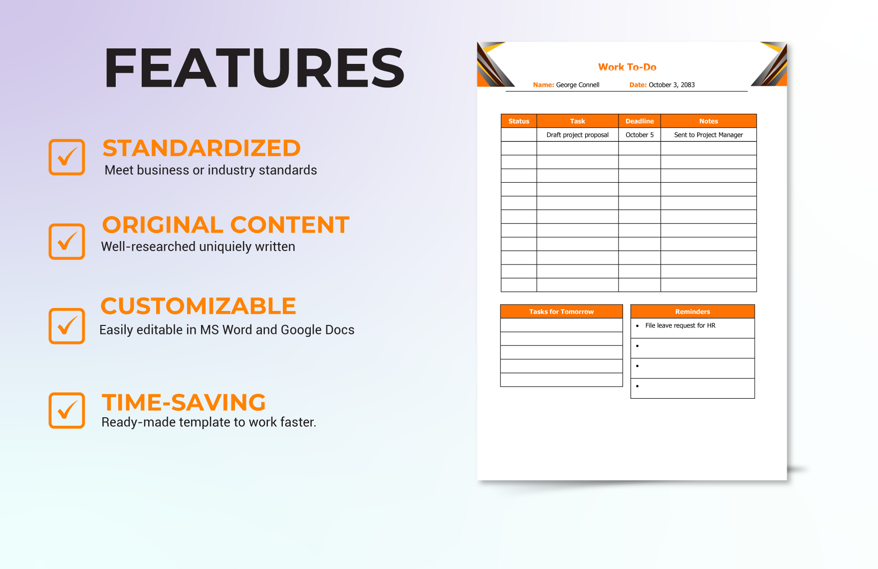 Work To-Do Template