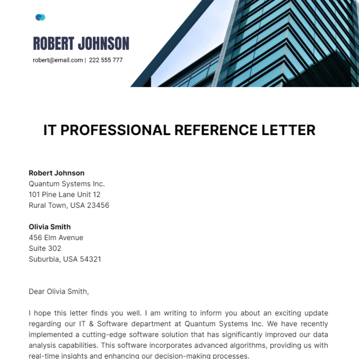 Free IT Professional Reference Letter Template