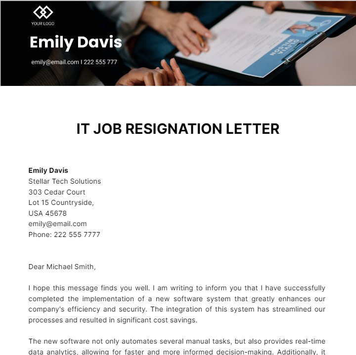 Free IT Job Resignation Letter Template
