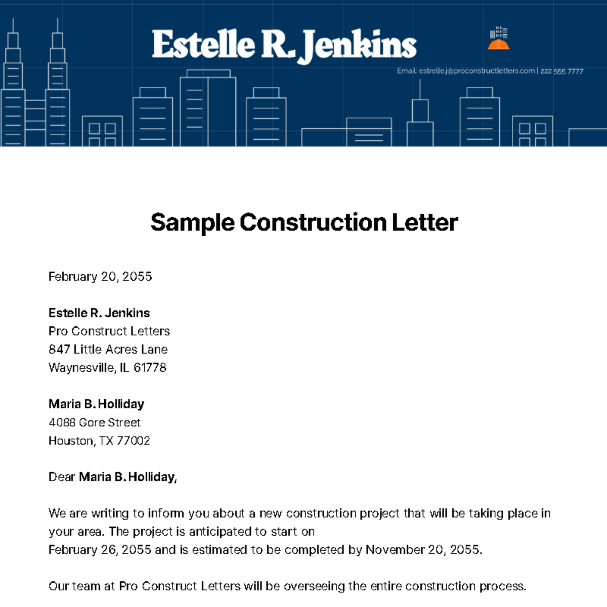 Sample Construction Letter Template