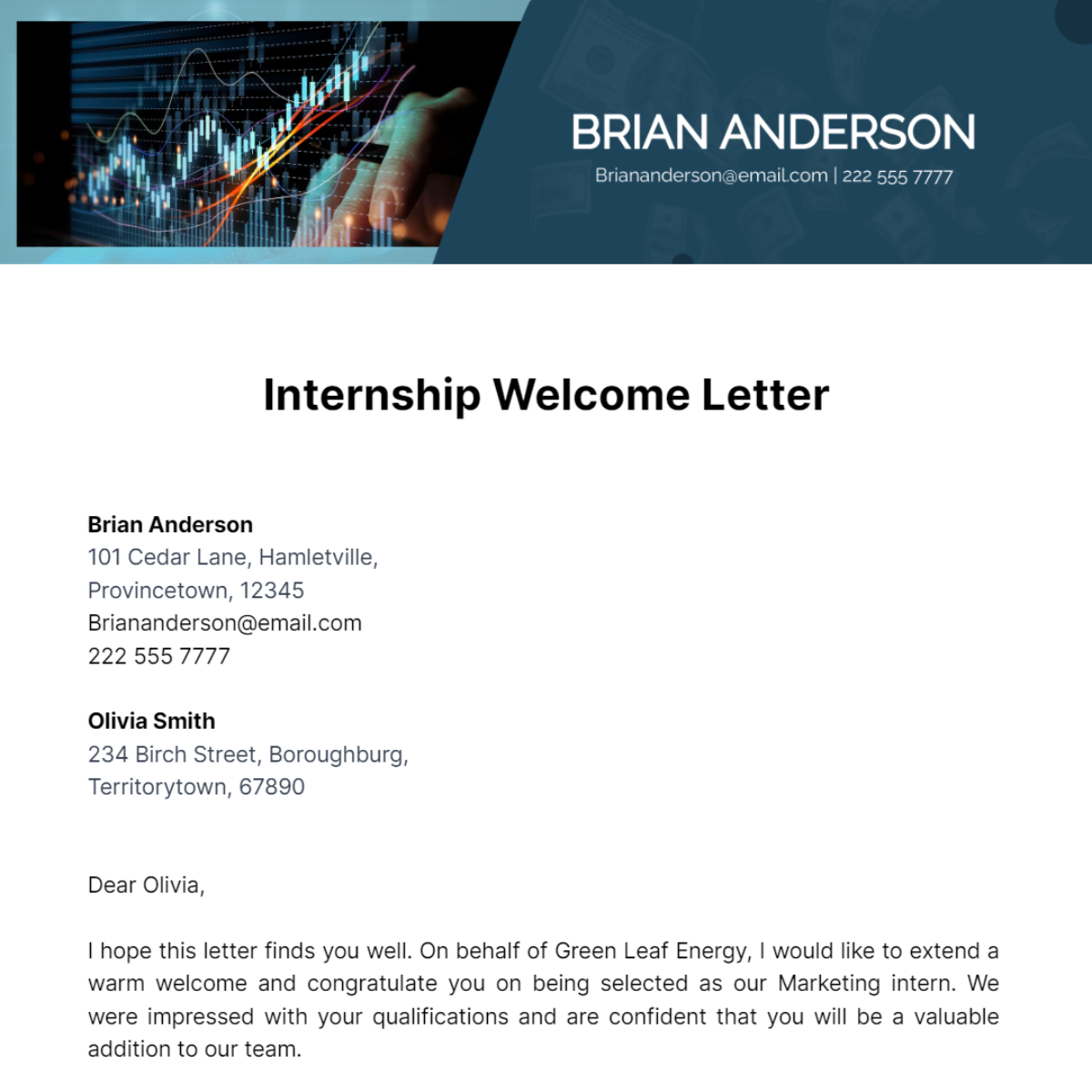 Internship Welcome Letter Template