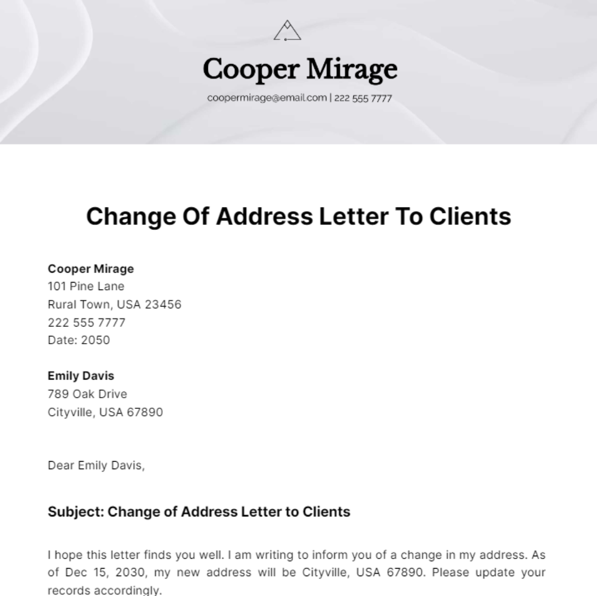 Change Of Address Letter To Clients Template