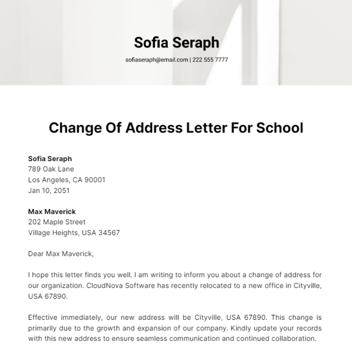 Change Of Address Letter For School Template