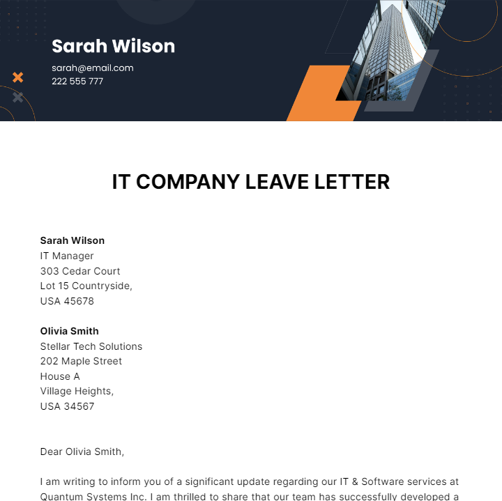 Free IT Company Leave Letter Template