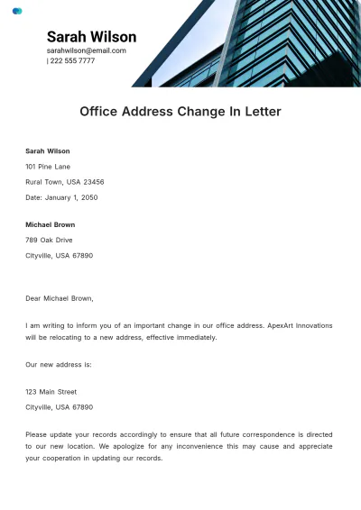 Free Office Address Change In Letter Template to Edit Online