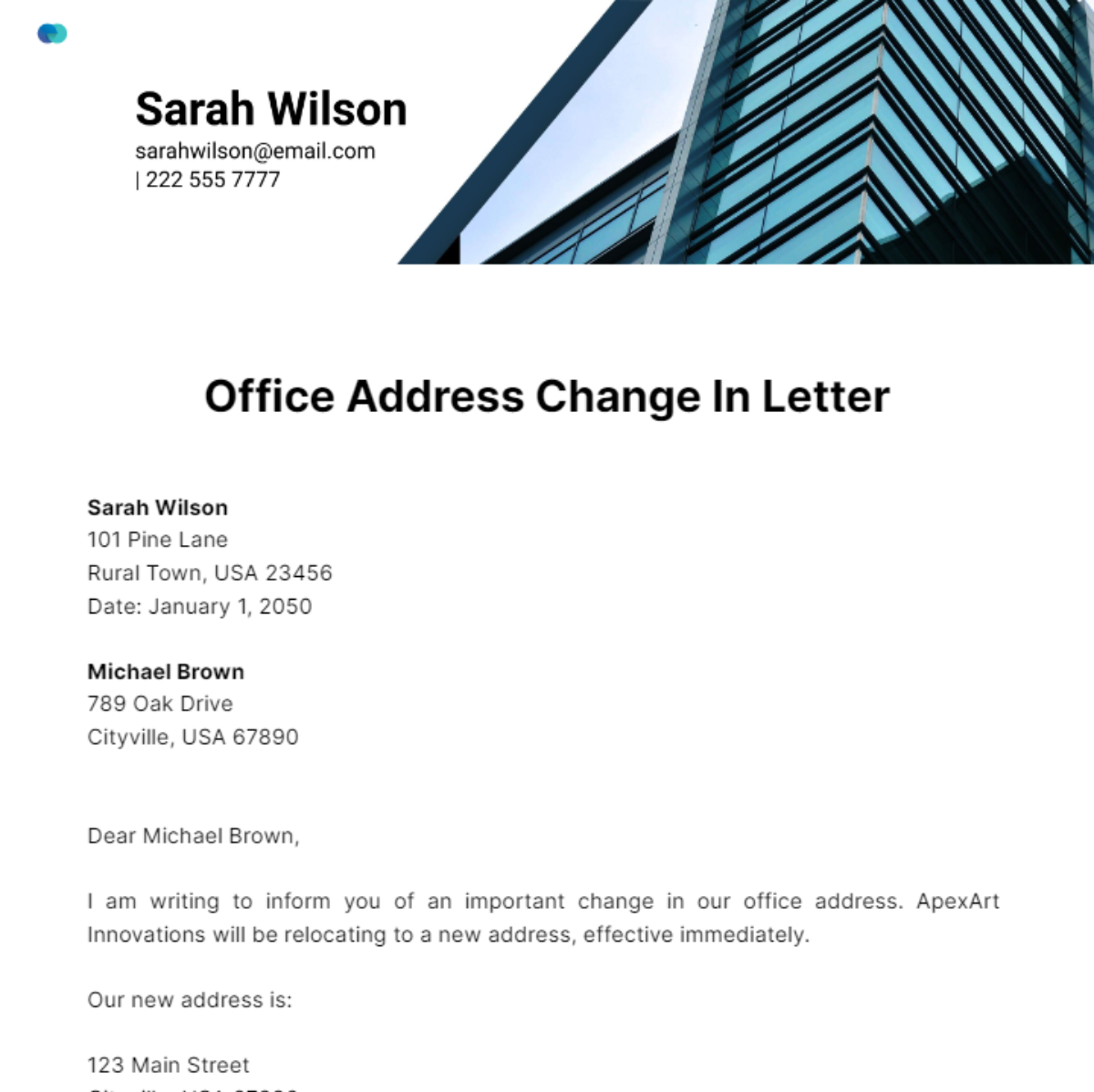 Office Address Change In Letter Template