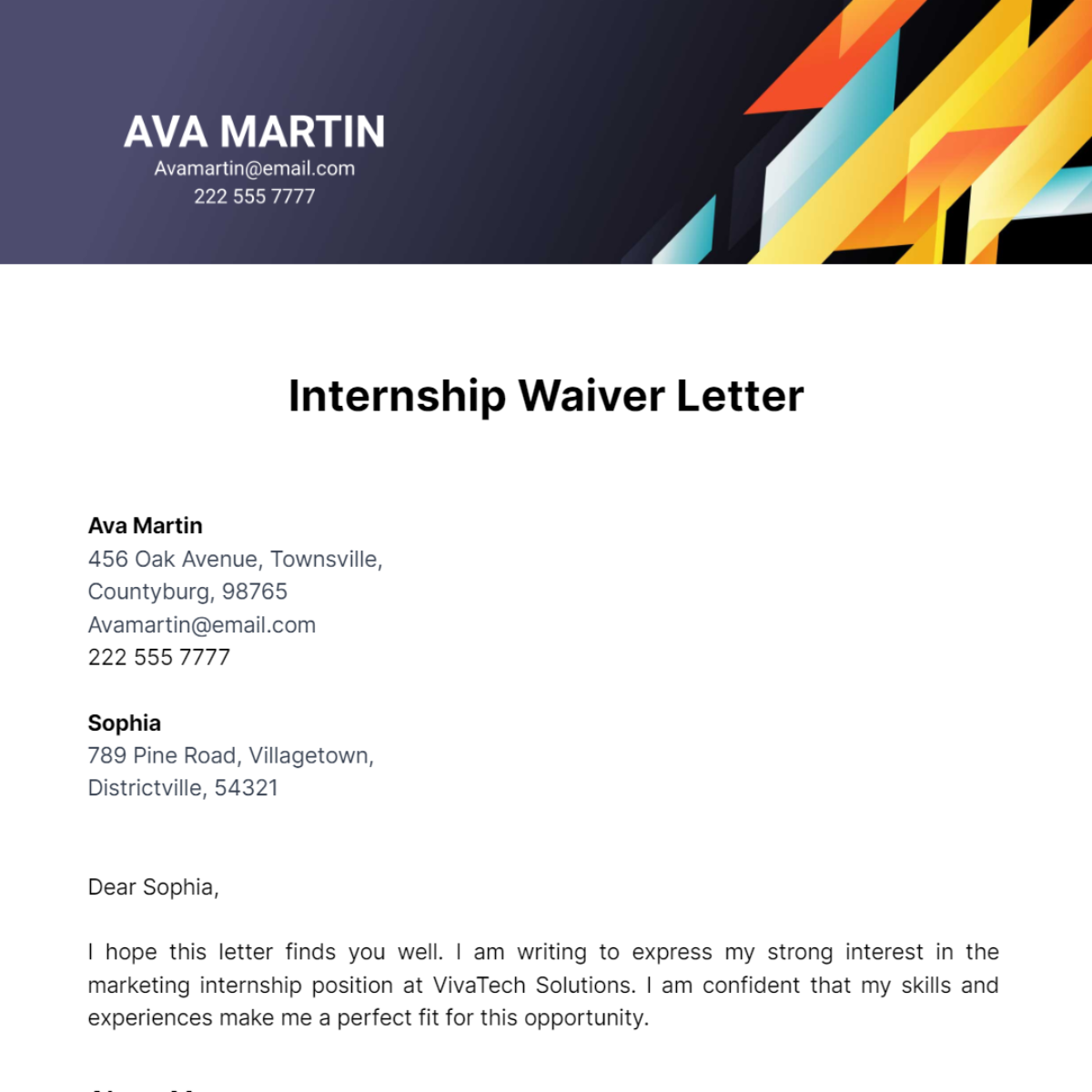 Internship Waiver Letter Template